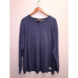 Vintage Roots Athletics Shirt Long Sleeve Faded Graphic Navy Blue XL Tee Y2K